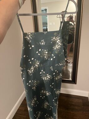 Francesca's Collections Teal Floral Midi Slip Dress with White Blossoms